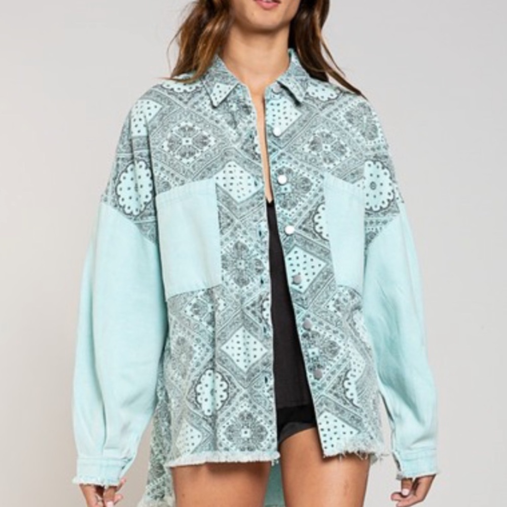 POL paisley shacket in paradise mint